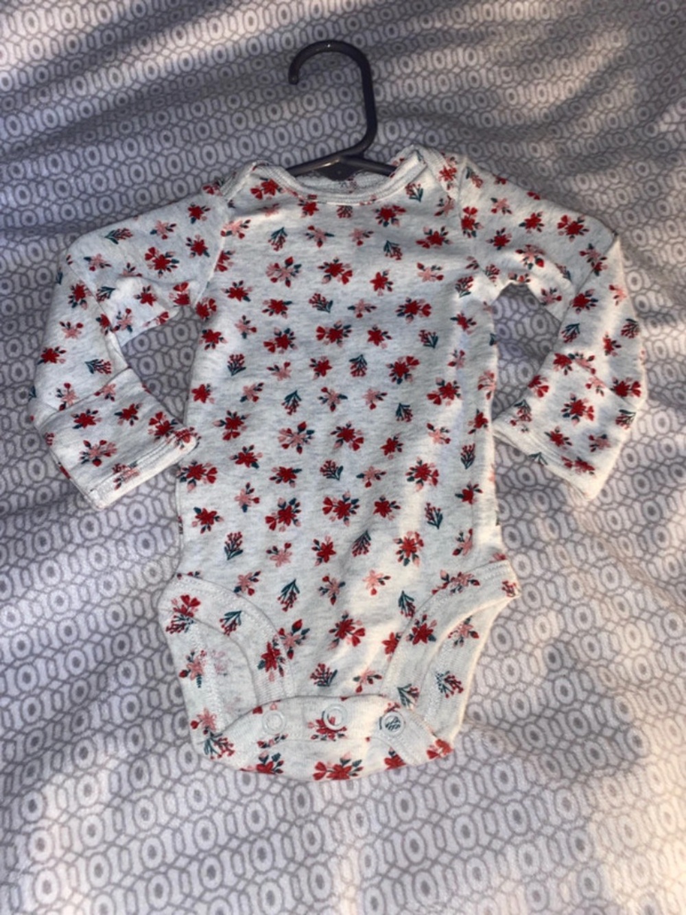 Carter's White Long-Sleeve Bodysuit with Red Floral Print